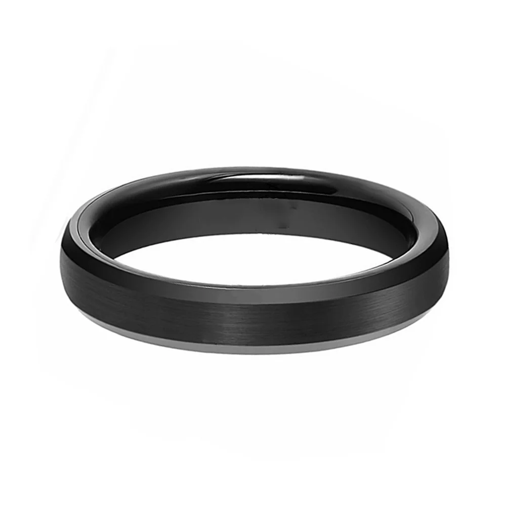 4mm Mens Black Tungsten Carbide Ring Top Band Beveled Edge