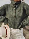 Solid Color High-Neck Buttoned Loose Simple Sweater