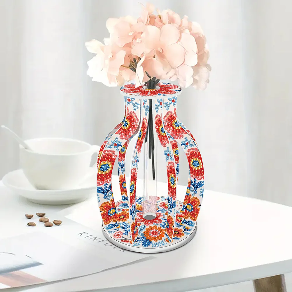 Acrylic Wood Pattern 5D DIY Diamond Painting Flower Vase for Home Office Decor