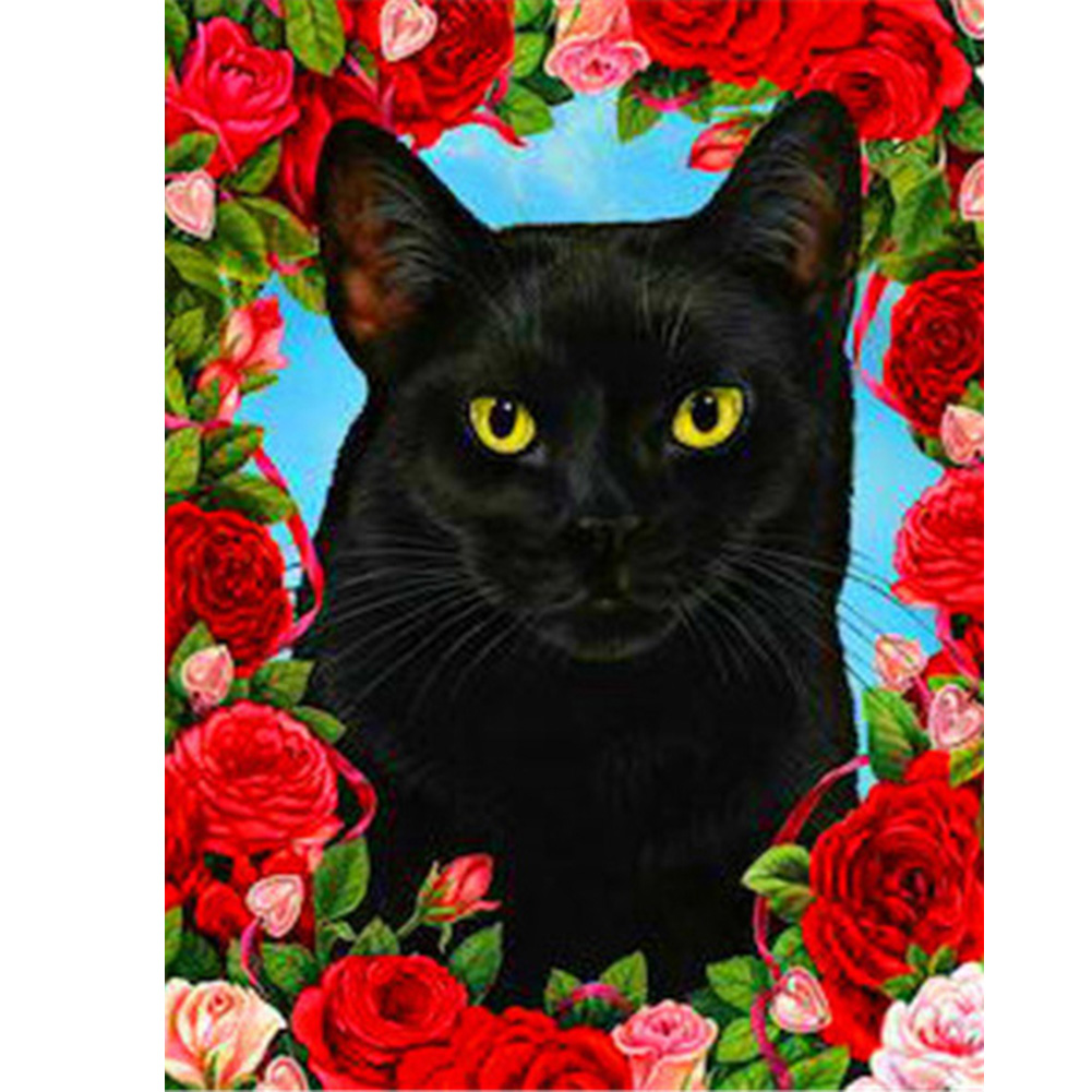 

(Multi-Size) Rose Frame Black Cat - Round/Square Drill Diamond Painting - 30*40CM, Square diamond 30*40cm, 501 Original