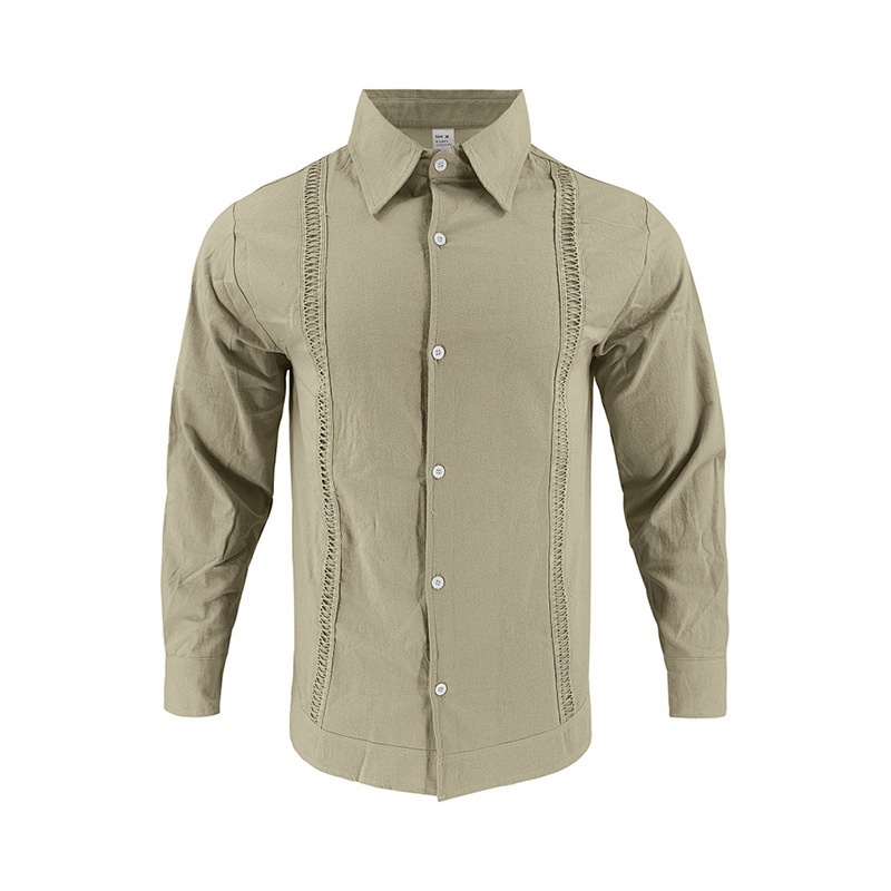 2026 Men’s Long Sleeve Linen Shirt Casual Loose Fit Long Sleeve Button-Up Shirt