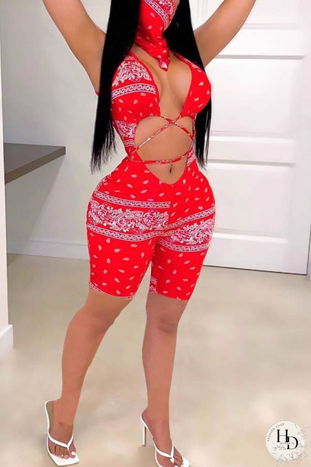 Black Sexy V Neck Sleeveless Tank Skinny Print Jumpsuits