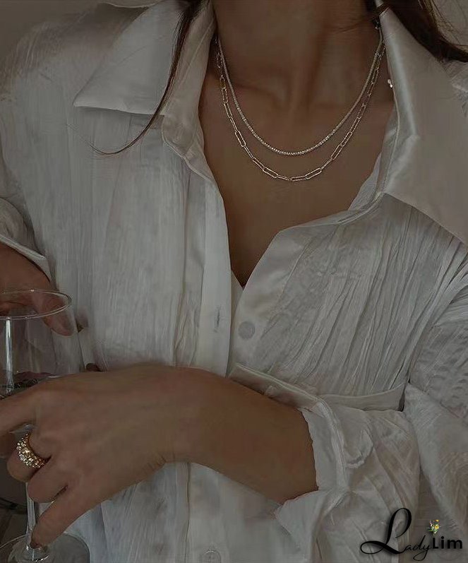 Classy Champagne Sterling Silver Two Piece Set Necklace