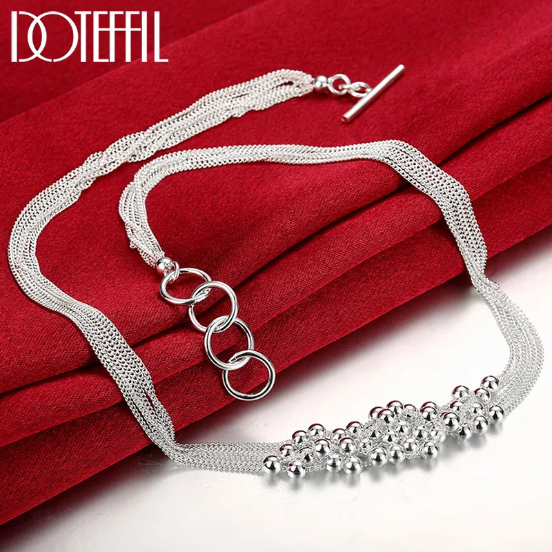 DOTEFFIL 925 Sterling Silver Smooth Grape Beads Multi-Chain Necklace For Women Jewelry
