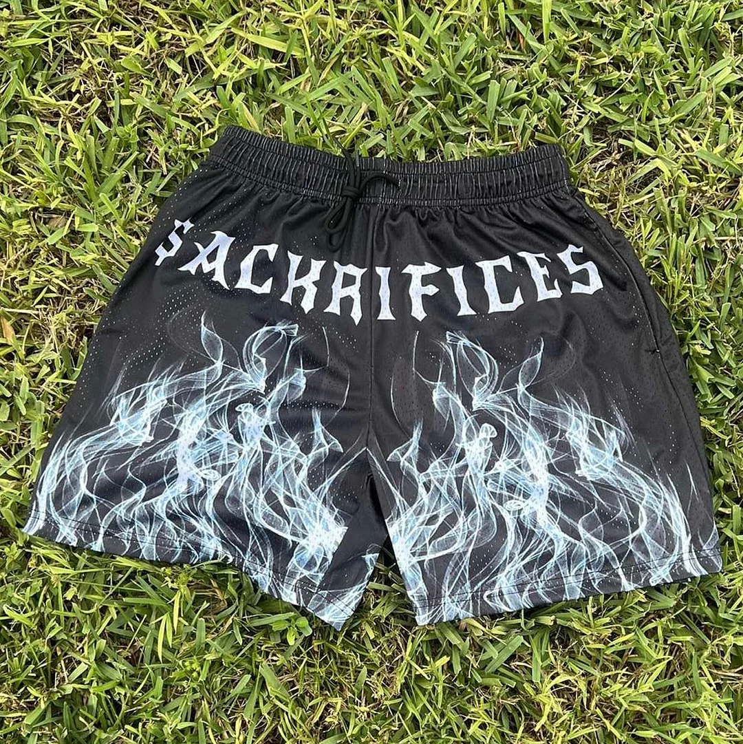 Flame Sackrifices Print Mesh Shorts