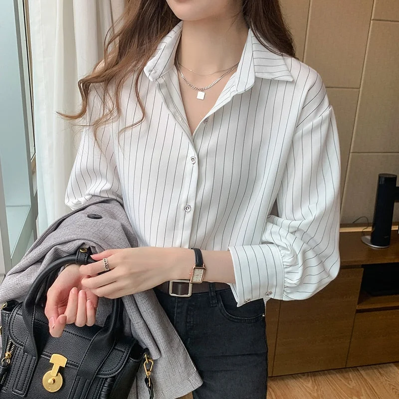 Autumn New Blouse Women Casual Striped Top Shirts Blouses Female Blusas Casual Ladies Office Blouses Top