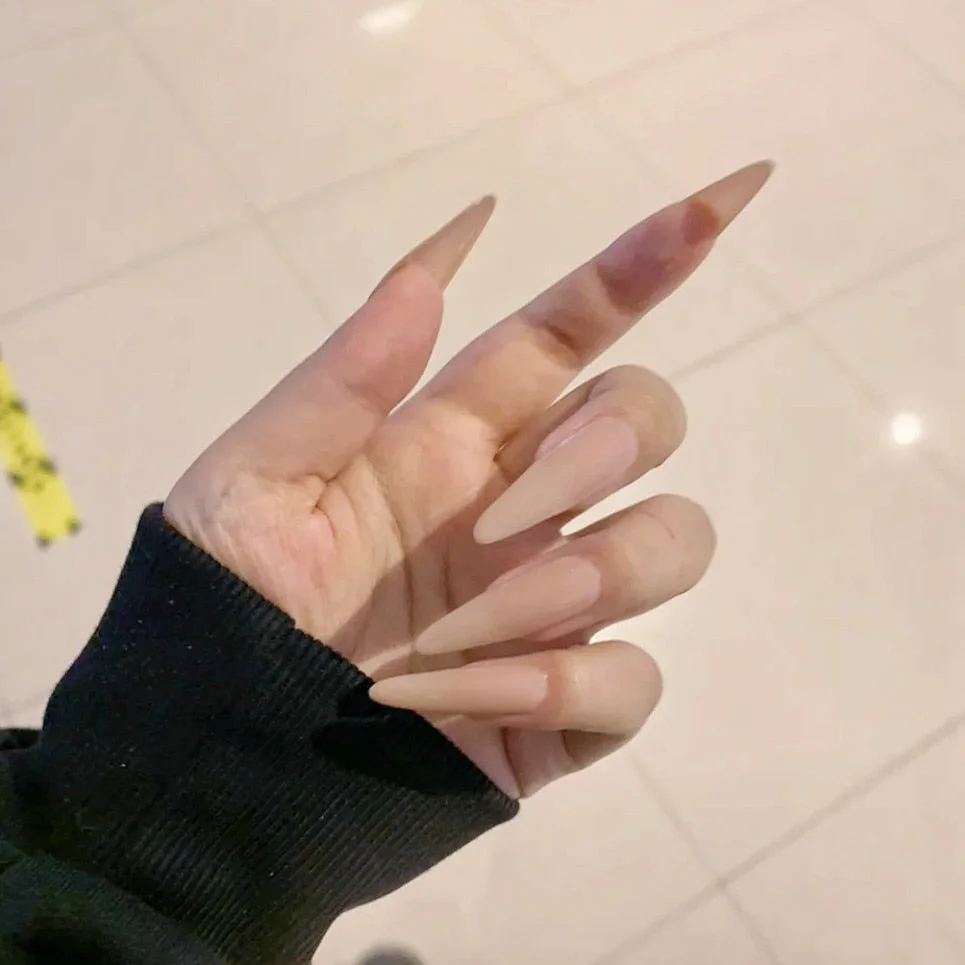 24pcs/box matte False Nail Tips With Glue pink color long Ballerina Nails detachable  Press on Nails Art Fake nails Stickers TY-Nail Inspo