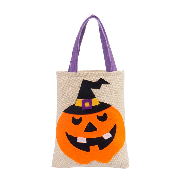 Beige Pumpkin Bag-Personalized 1 Name Halloween Tote Bags, Custom Kids Halloween Trick or Treat Candy Bags with Pumpkin