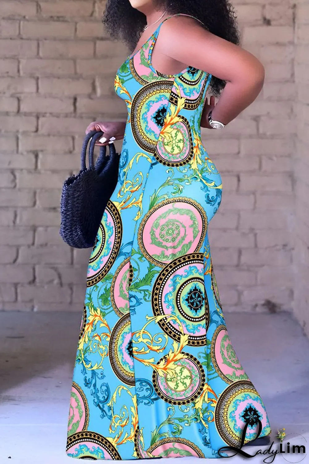 Black White Casual Street Print Spaghetti Strap Loose Jumpsuits