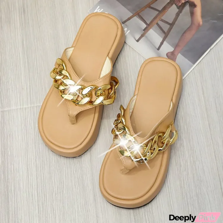 Women Casual Metal Chain Beach Flip Flops