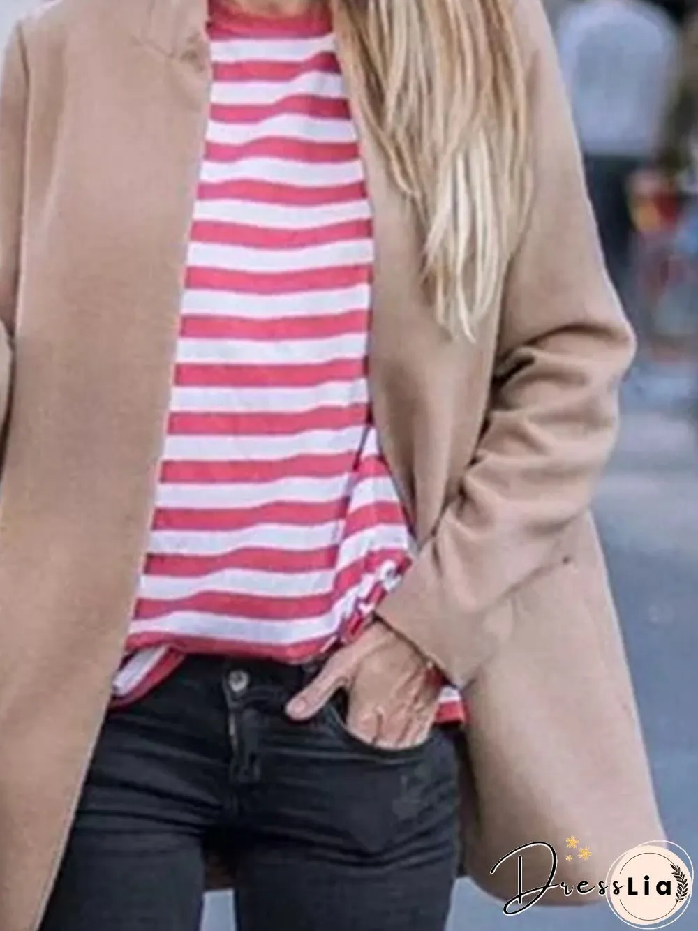 Casual Autumn Polyester Stand Collar No Elasticity Work Split Joint Casual Jacket for Women