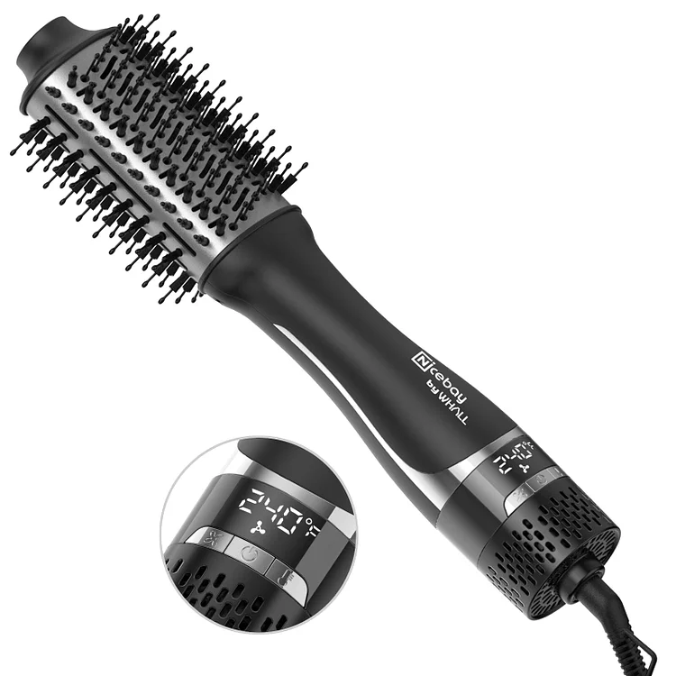 Whall Hair Dryer Brush ，Blow Dryer Brush in One with Display Screen, Oval Ceramic Barrel, Negative Ion - Black and Gold