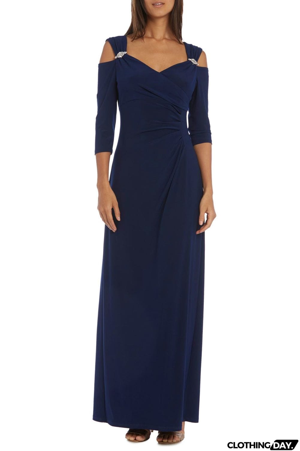 Cold Shoulder Rhinestone Gown