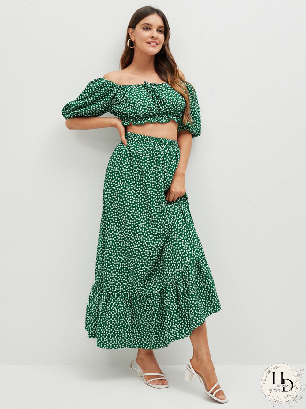 Floral Print Off Shoulder Crop Top Skirt Two Pieces Suit