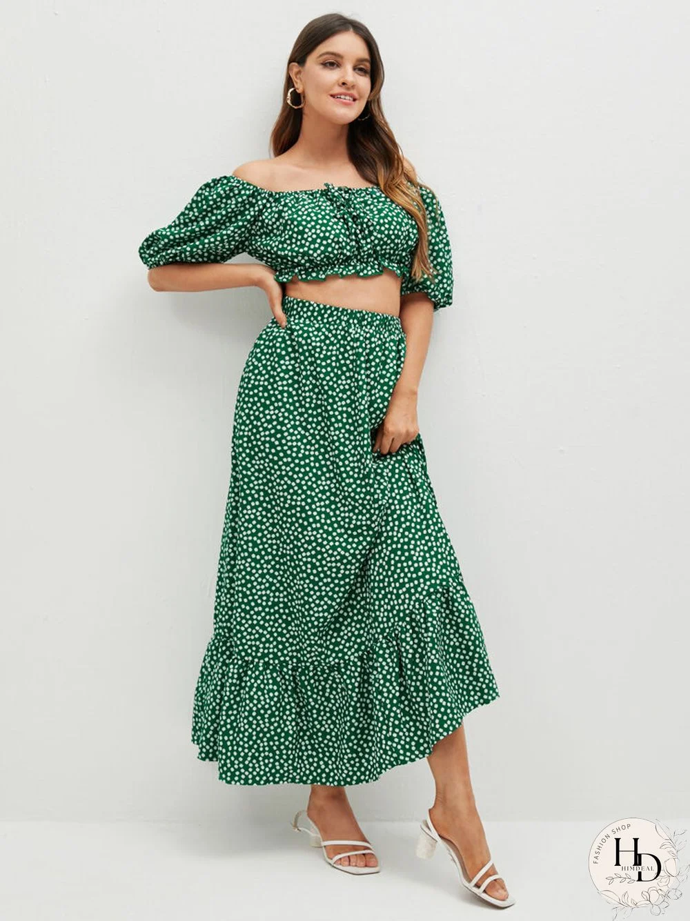 Floral Print Off Shoulder Crop Top Skirt Two Pieces Suit