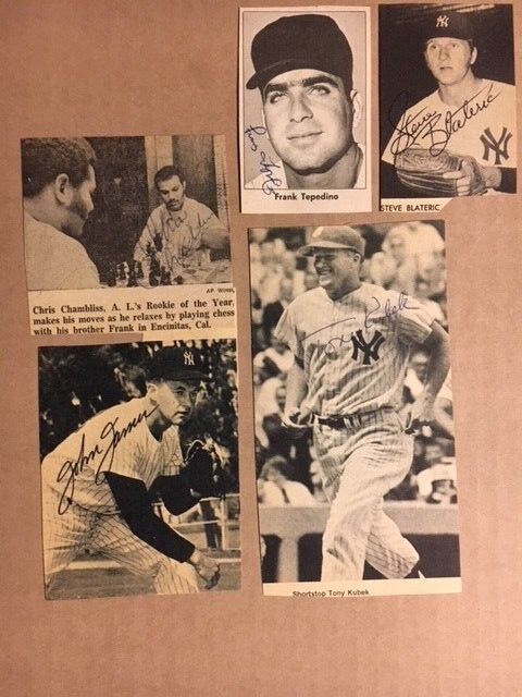 5 1960s/70s NY Yankees Signed Newpaper Photo Poster paintinggraphs; Tony Kubek,Johnny James,Chri