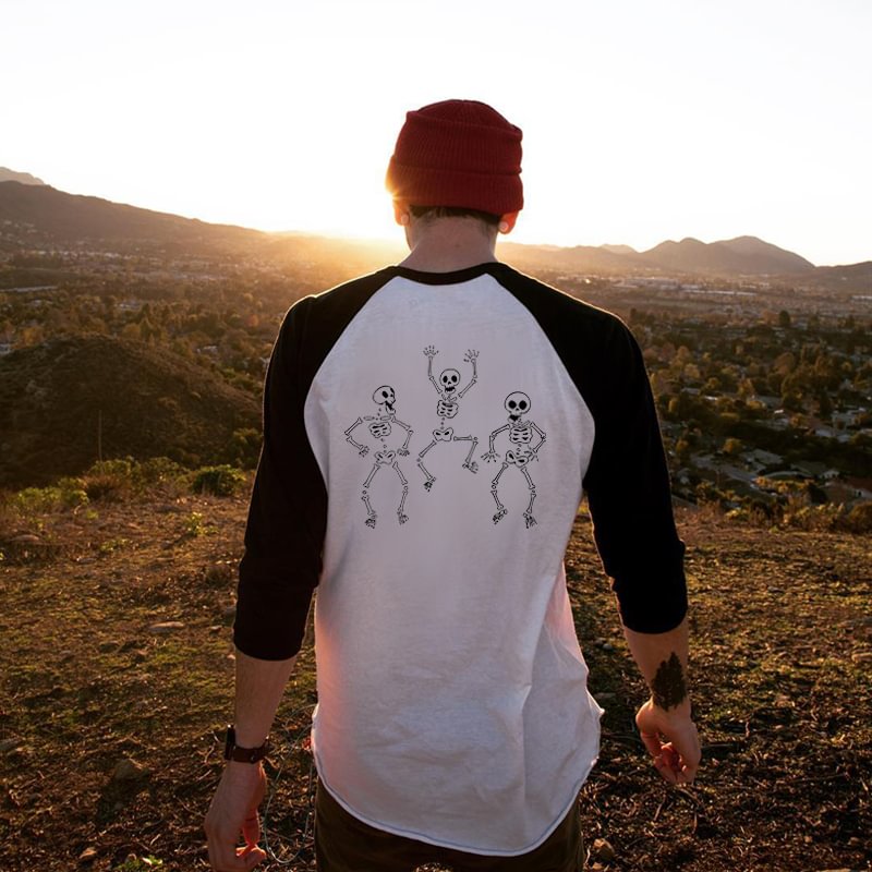 UPRANDY Happy Skeleton Printed Long-Sleeve Men's T-shirt -  UPRANDY