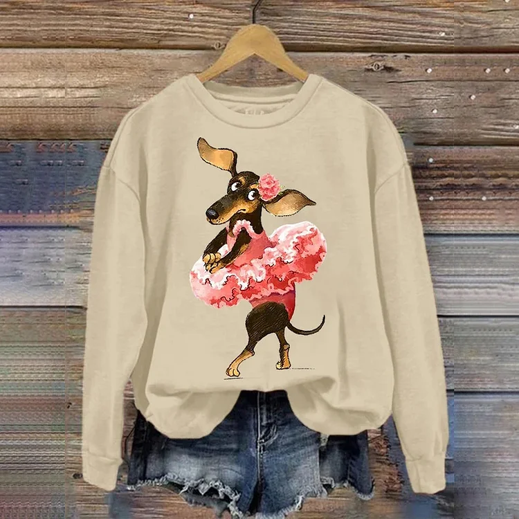 Women's Ballerina Dachshund Print Sweatshirt