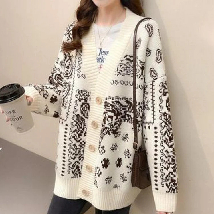 Long Sleeve Shift Abstract Casual Sweater QueenFunky