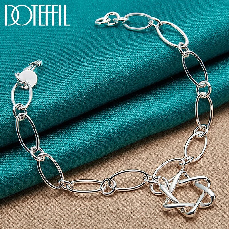 925 Sterling Silver Twist Star Pendant Bracelet Chain For Woman Jewelry