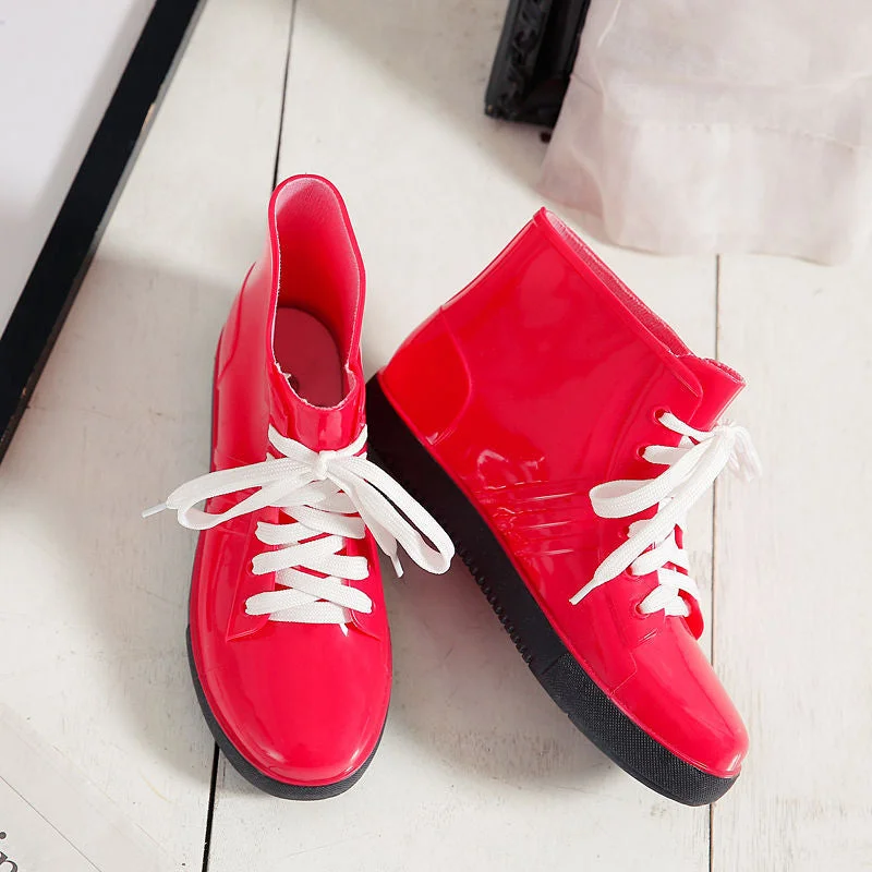 Leopard Women's Rainshoes Waterproof Non-Slip Flat Rubber Shoes Women Rain Boots Short Tube Lace Up Velvet Warmer Winter Boots