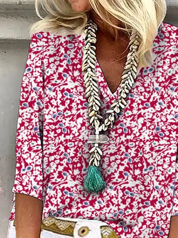 V Neck Floral Casual Tops
