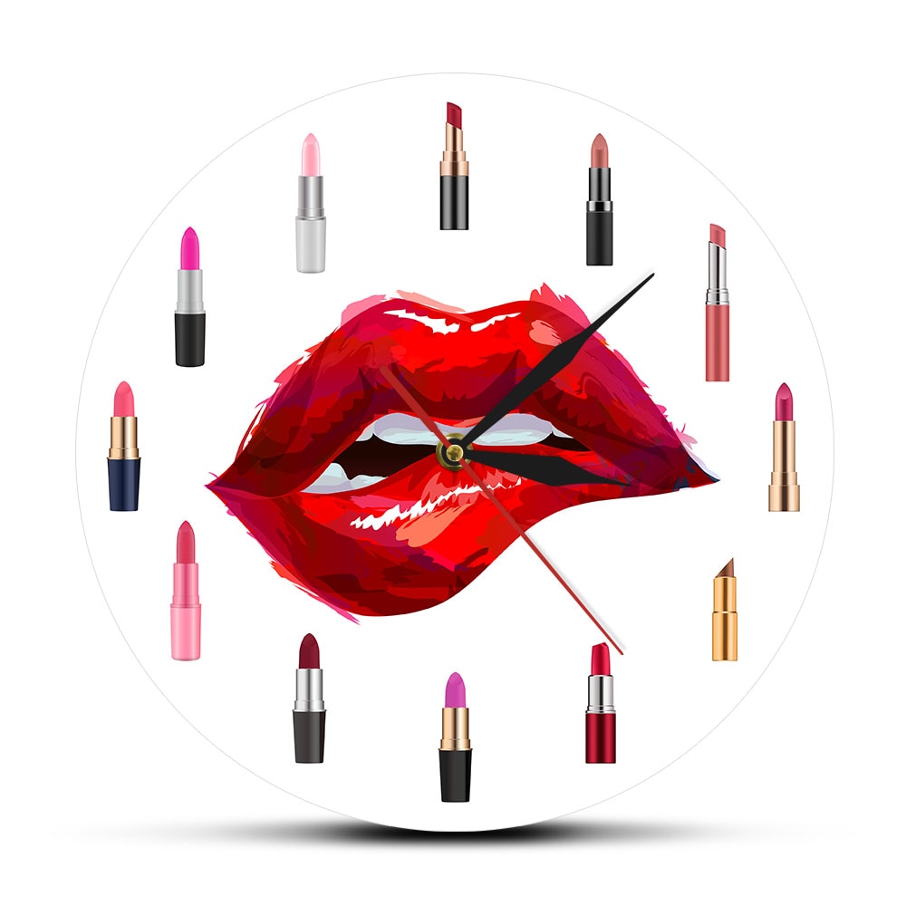 

Red Lips Pretty Lipstick - Frameless Acrylic Wall Clock, 501 Original