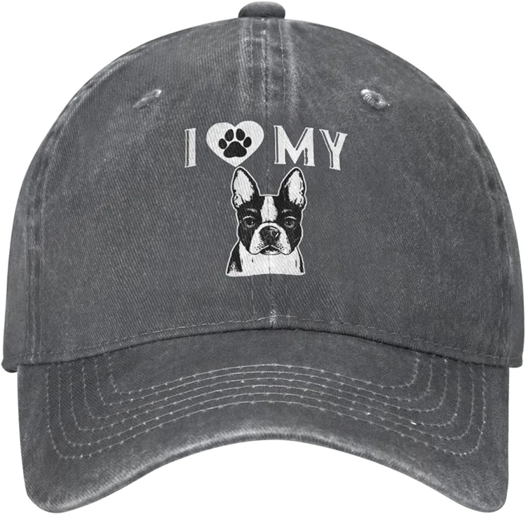 Baseball Cap Love My Boston Terrier Cap Adjustable Washed Casquette Denim Cap Hat for Outdoor Baseball Cap