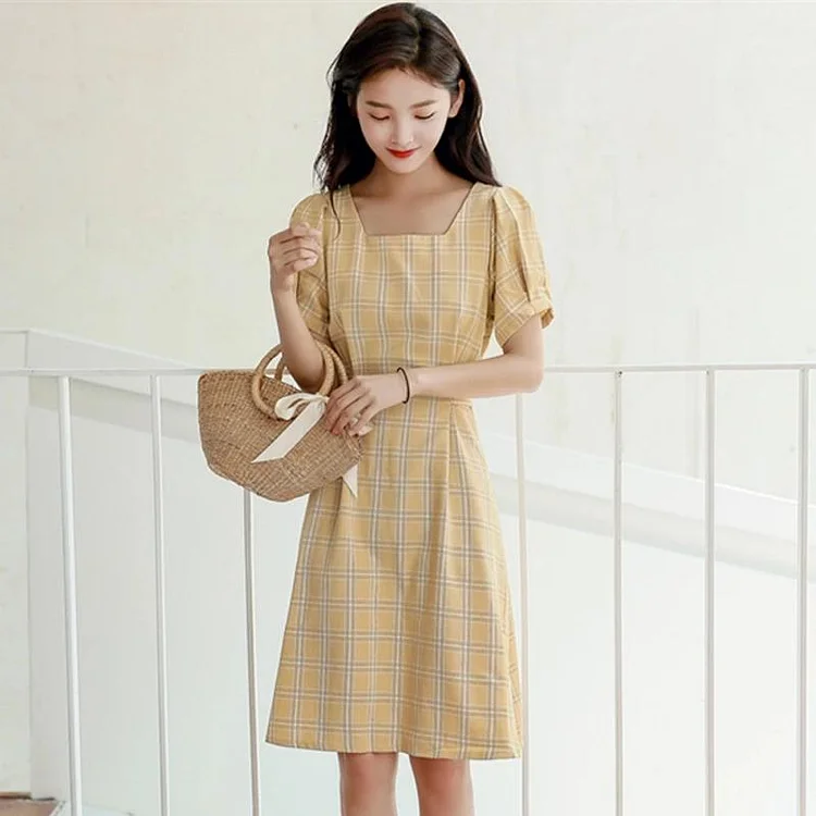 Sweet Cotton Plaid Dress