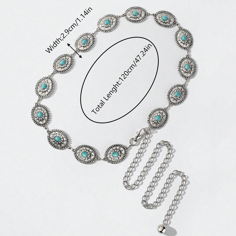 Ethnic Style Geometric Alloy Patchwork Turquoise Unisex Chain Belts