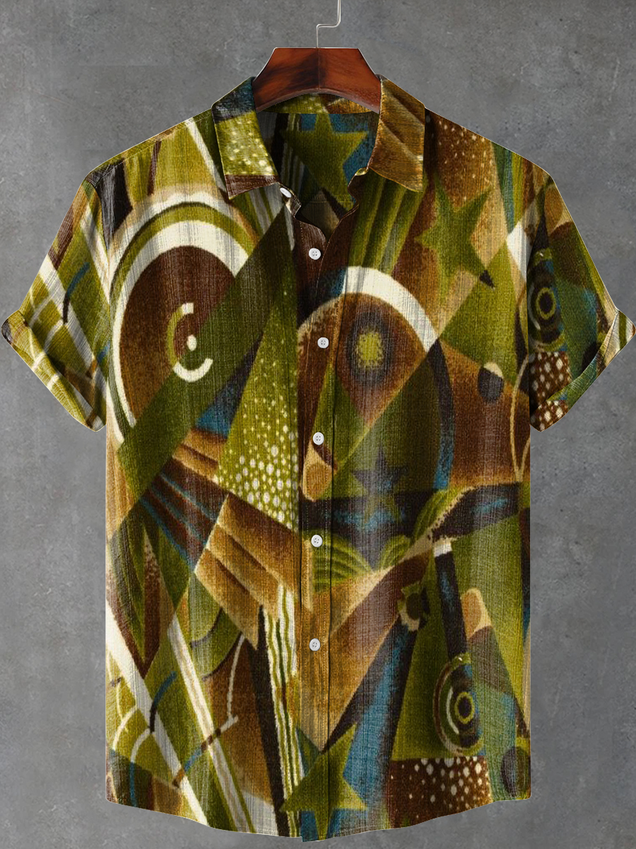 Abstract Tribal Geometric Art Print Casual 100% Cotton Shirt