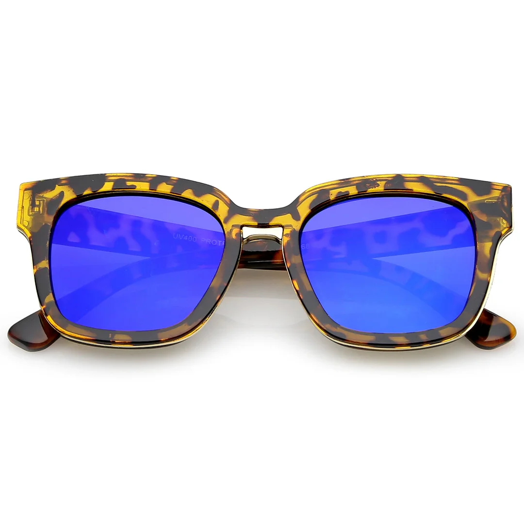 Modern Metal Trim Bridge Square Mirror Flat Lens Horn Rimmed glasses 50mm