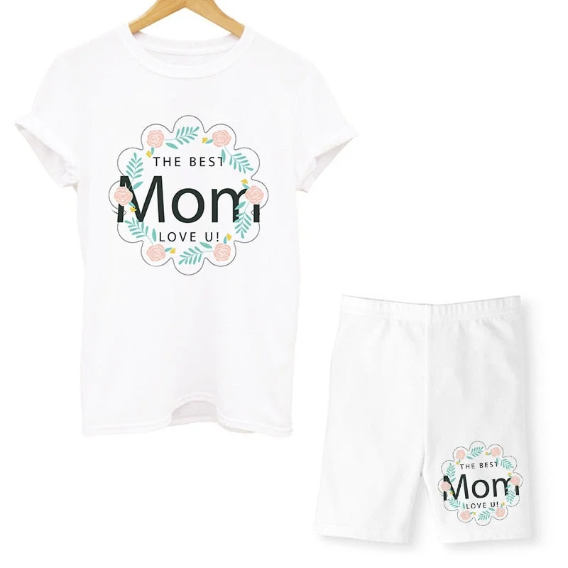 Women Two Piece Set Super Mom Tshirts & Shorts Set Summer Short Sleeve Jogging Biker Shorts Sexy Outfit For Woman Track Suit