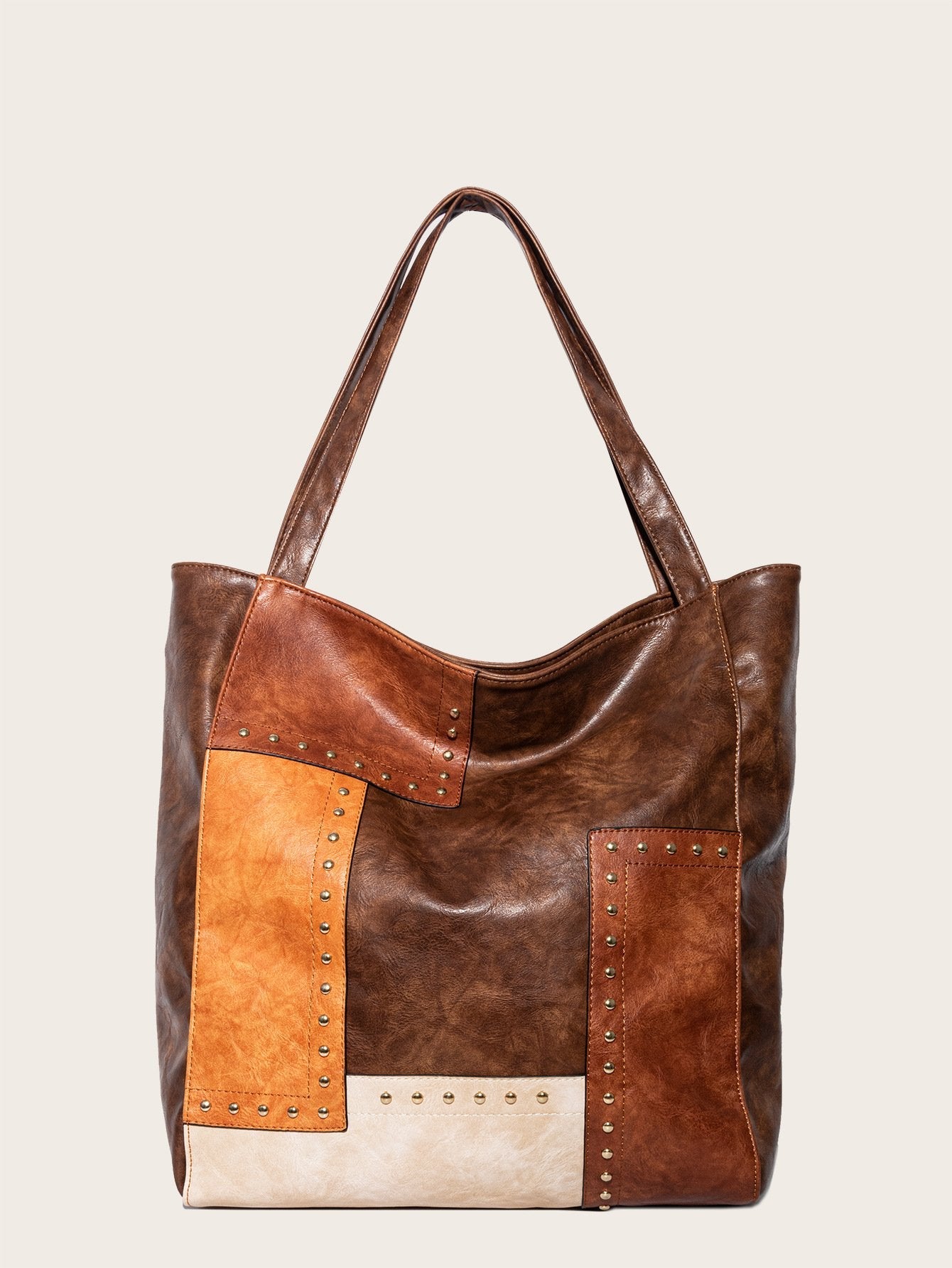 Vintage fashion rivet color matching shoulder tote bag