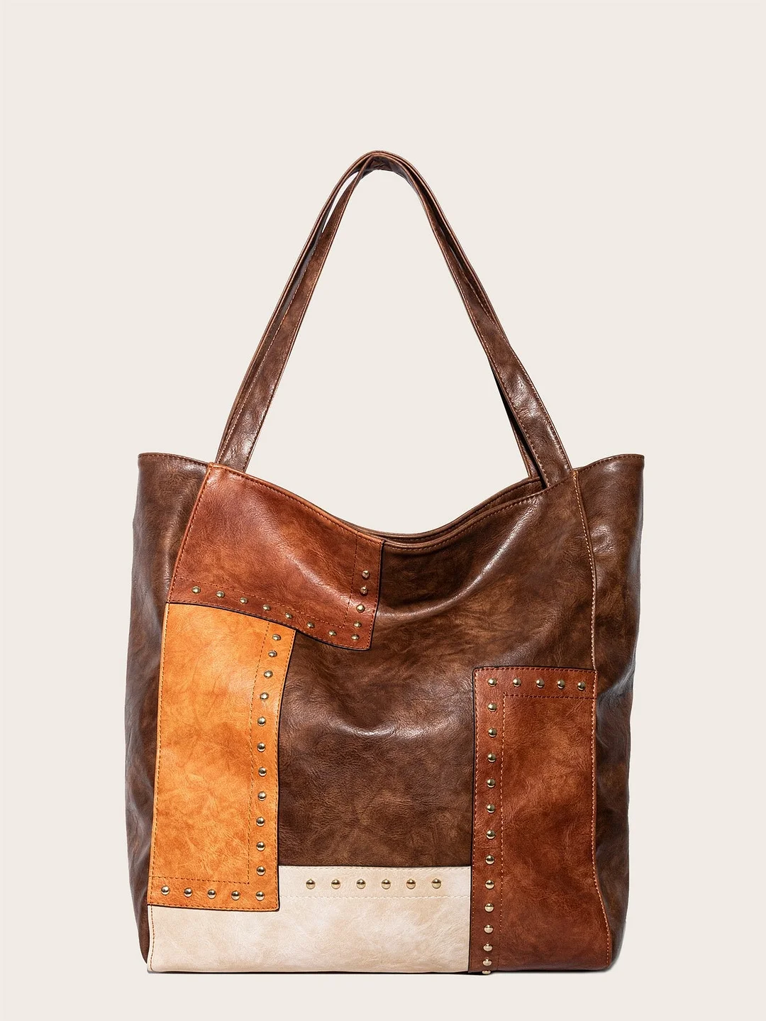 Vintage fashion rivet color matching shoulder tote bag