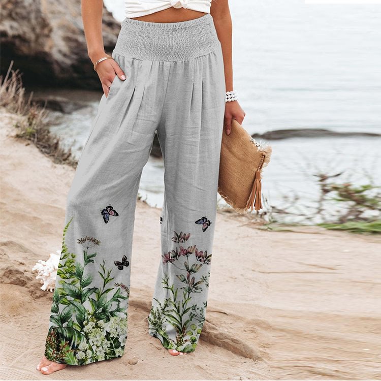 Women's Elastic High Waist Casual Wide Leg Pants