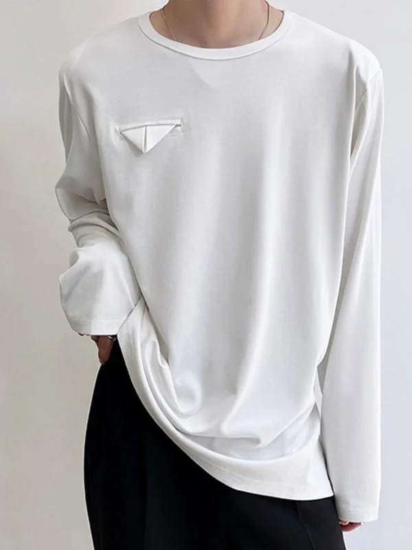 Aonga - Mens Triangle Label Loose Long-sleeved T-ShirtsI