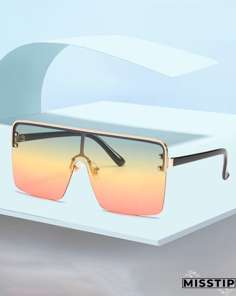 1Pair Half Metal Frame Ombre Lens Flat Top Sunglasses