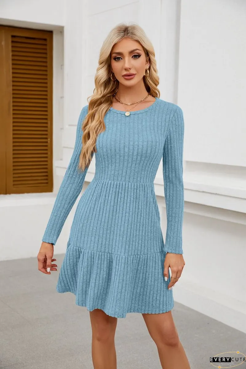 Long Side Ruffled Dress Wholesale Long Sleeve Ruffled Solid Swing Mini Dress Online