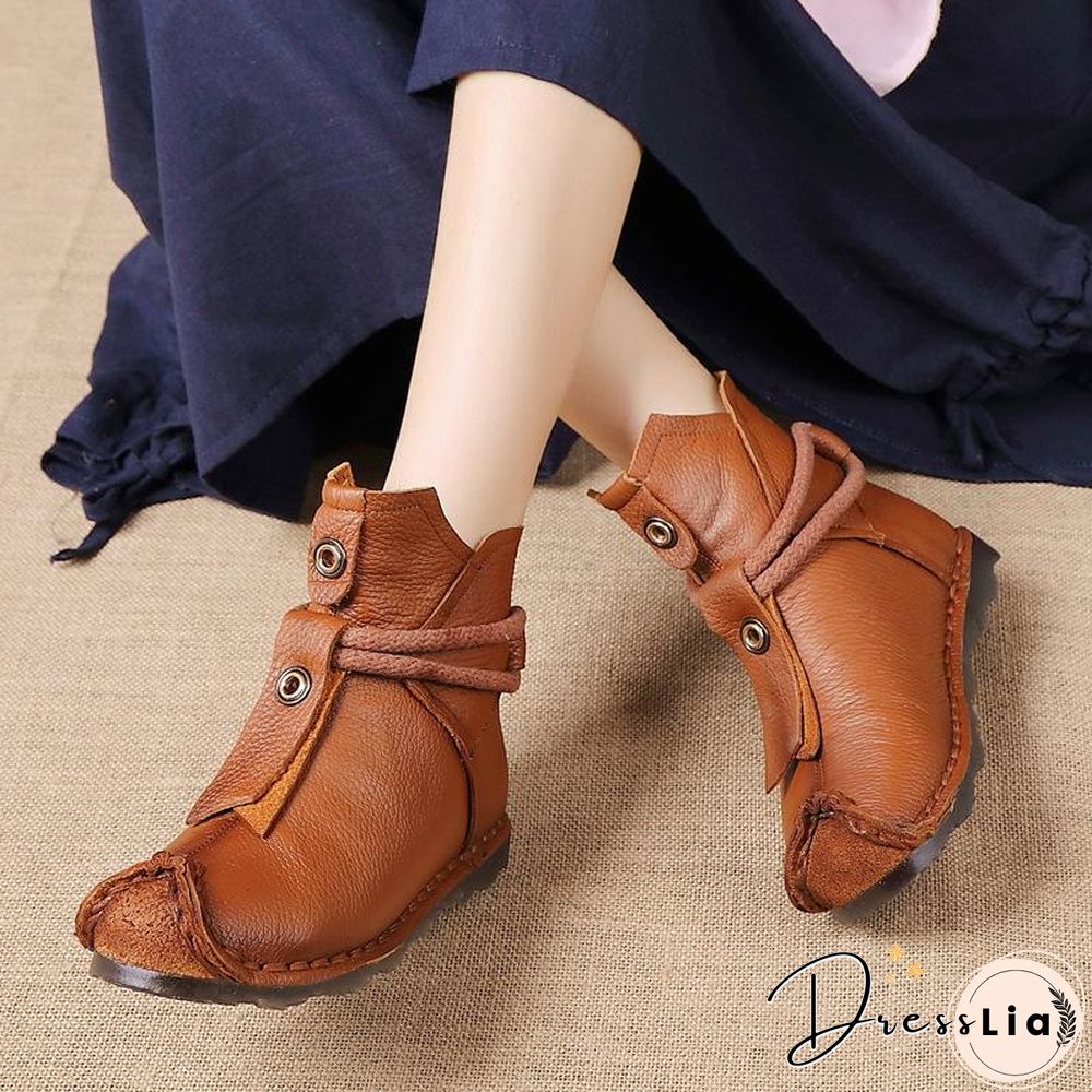 Women Genuine Leather High Quality Fashion Short Flats Ankle Boots