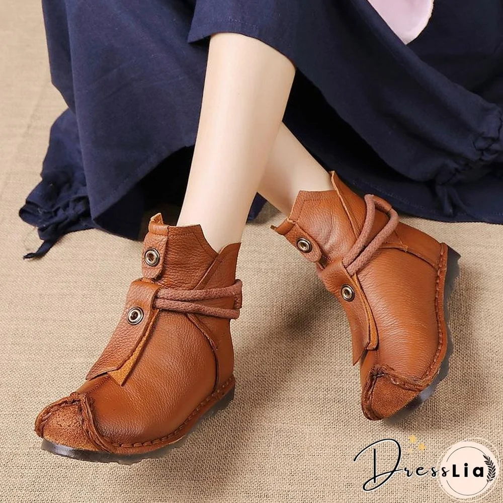 Women Genuine Leather High Quality Fashion Short Flats Ankle Boots
