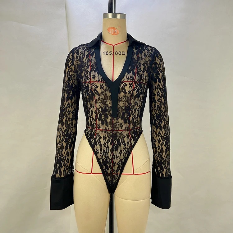 Lace Patchwork Jumpsuit & Flared Pants Set