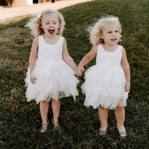 Rustic Lace Top Tulle Skirt Ivory Toddler Flower Girl Dresses 