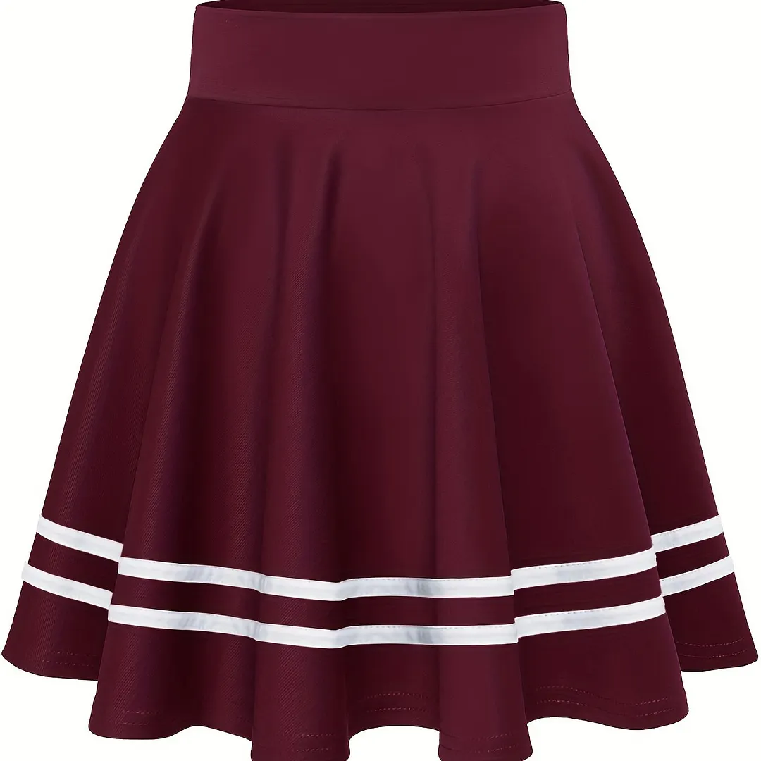 Striped A-Line Skater Skirt, Versatile High Waist Skirt For Spring & Summer, Women's Clothing