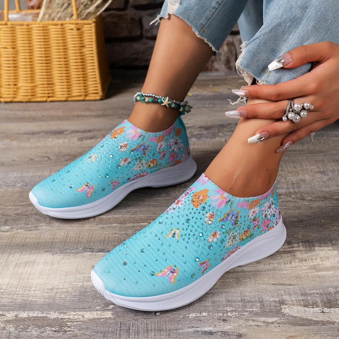 Yyvonne Large-Size Casual Shoes 2025 New Running Shoes 3D Printed Butterfly Water Drill A Foot Lazy Shoes 43