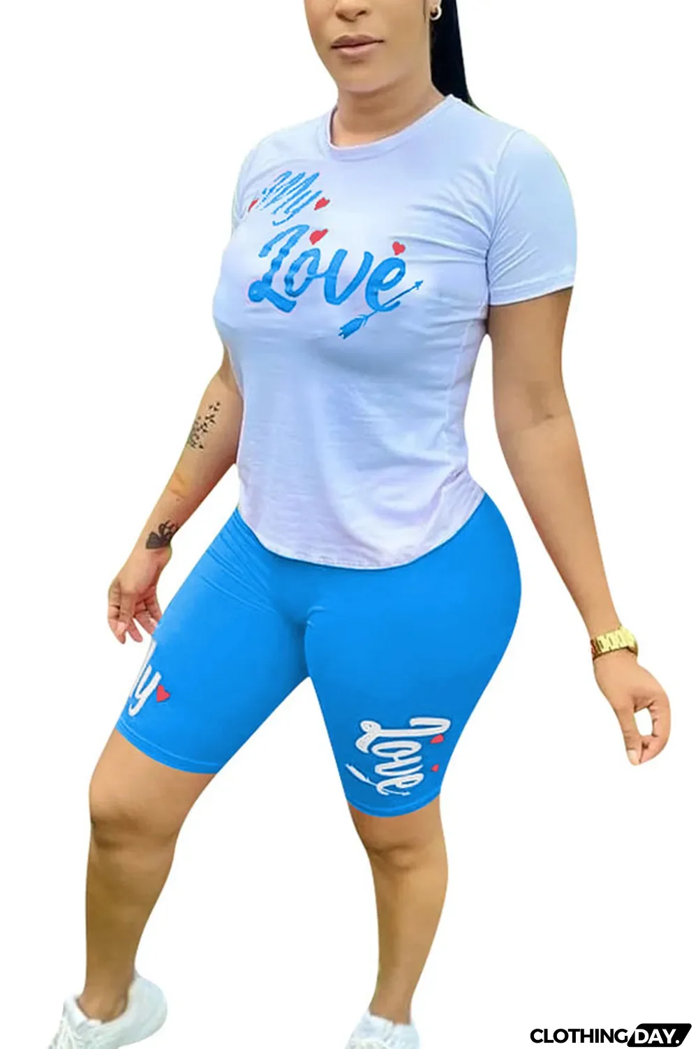 Yellow Fashion Casual Letter Print Two Piece Suits pencil Short Sleeve Two Pieces