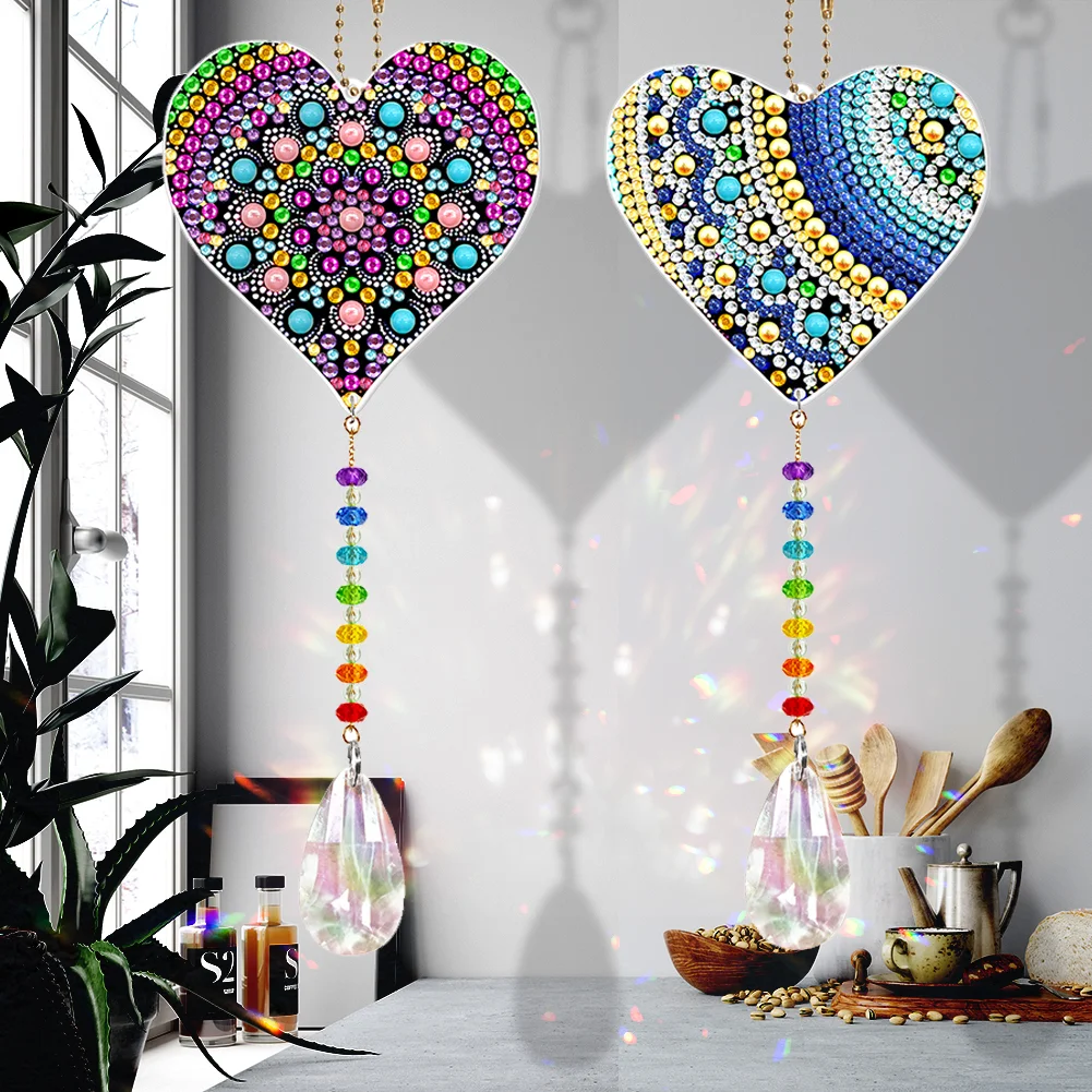 2pcs DIY Diamond Painting Sun Catcher Pendant - Heart