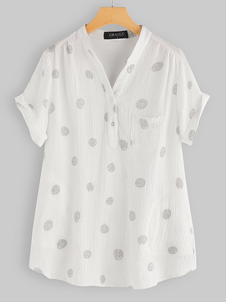 Polka Dot Short Sleeve Irregular Blouse For Women P1457200