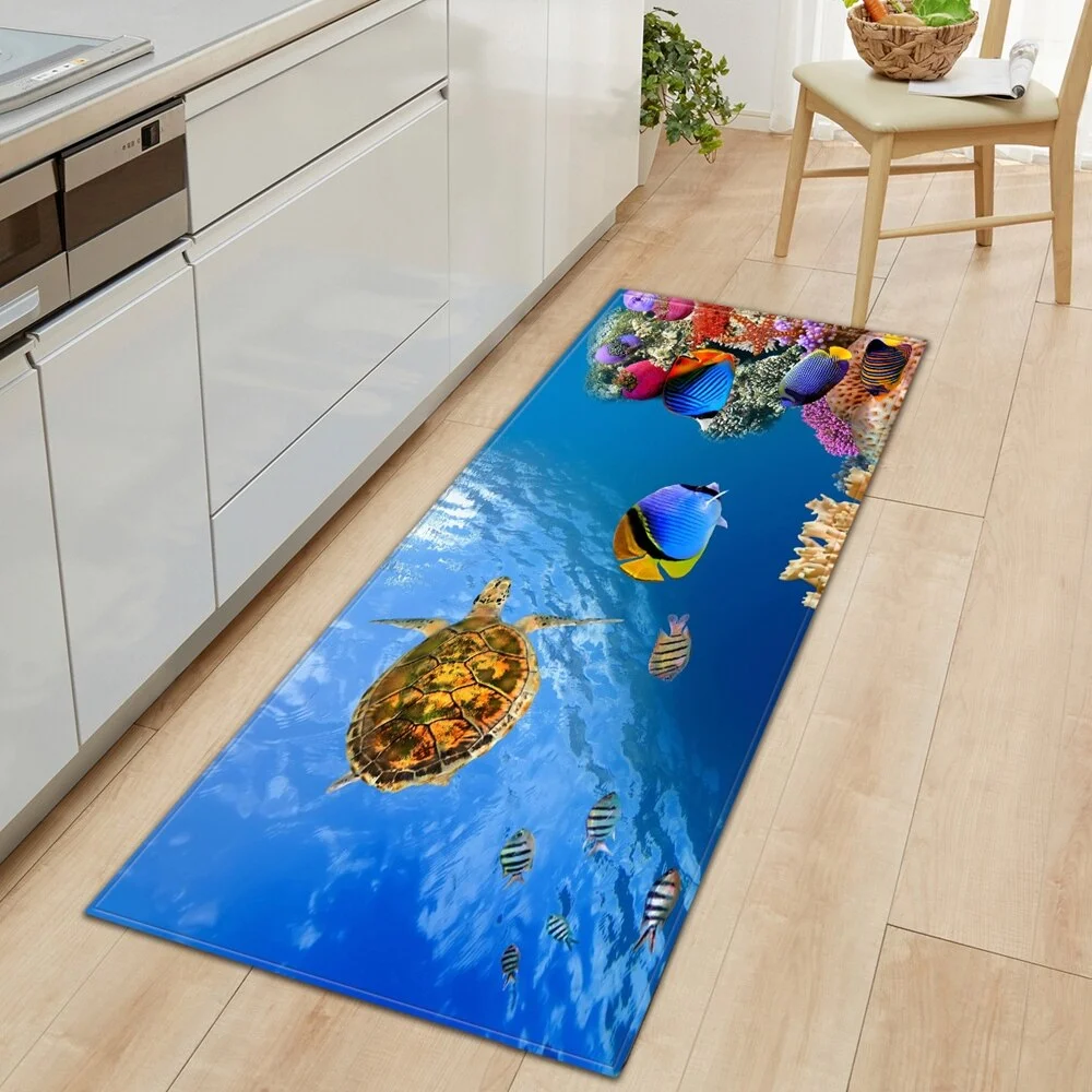 Underwater world Kitchen Mat Entrance Doormat 3D Pattern Bedroom Home Floor Decoration Living Room Carpet Bathroom Anti-slip Rug