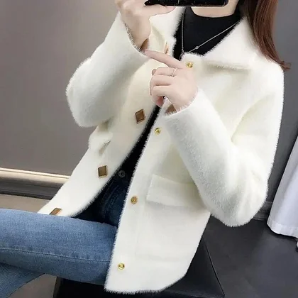 Fashion Lapel Button Pockets Korean All-match Coats Women's Clothing 2025 Winter Loose Solid Color Tops Commuter Jackets
